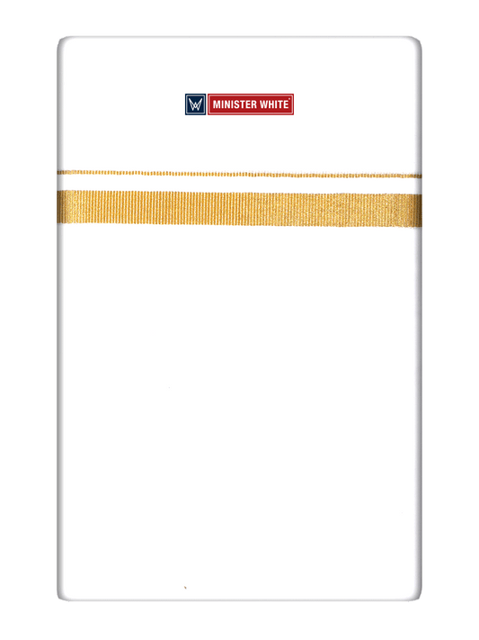 Mens Cotton White Double Layered Dhoti with 1/2" Gold Jari Border - Glow 1/2 by Minister White