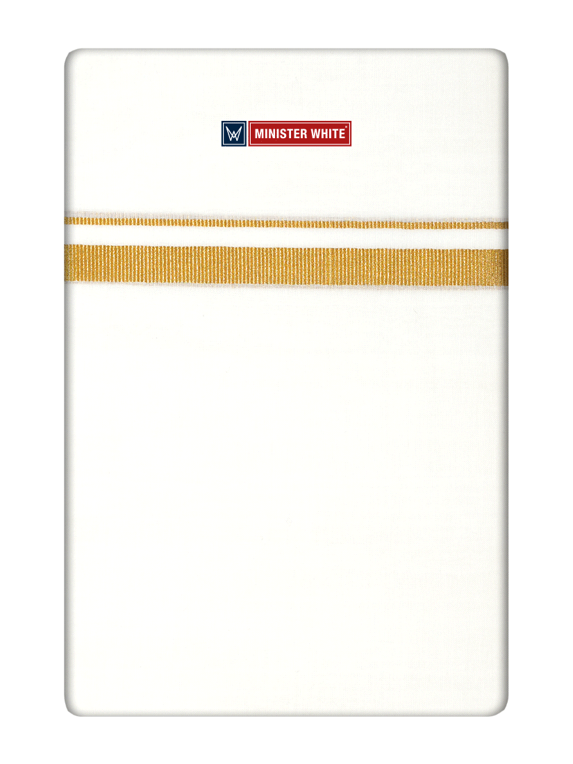 Mens Cotton Cream Double Layered Dhoti with 1/2" Gold Jari Border - Express 1/2 c by Minister White