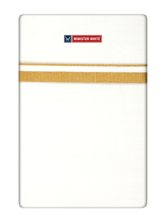 Mens Cotton Cream Double Layered Dhoti with 1/2" Gold Jari Border - Express 1/2 c by Minister White