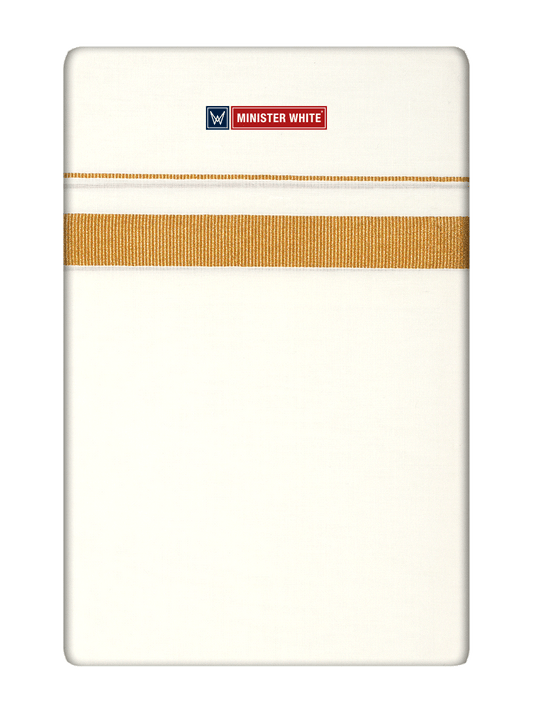 Mens Cotton Cream Single Layered Dhoti with 3/4" Gold Jari Border - Prime 3/4 by Minister White