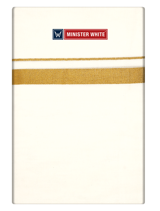 Mens Cotton Cream Double Layered Dhoti with 3/4" Gold Jari Border - Express by Minister White