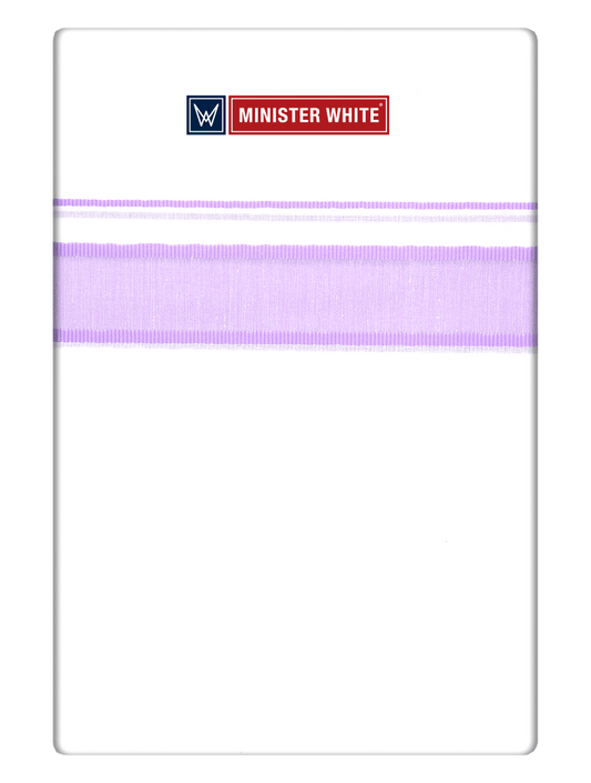 Mens Cotton White Double Layered Dhoti with Lilac Fancy Kara - Malabar Star by Minister White