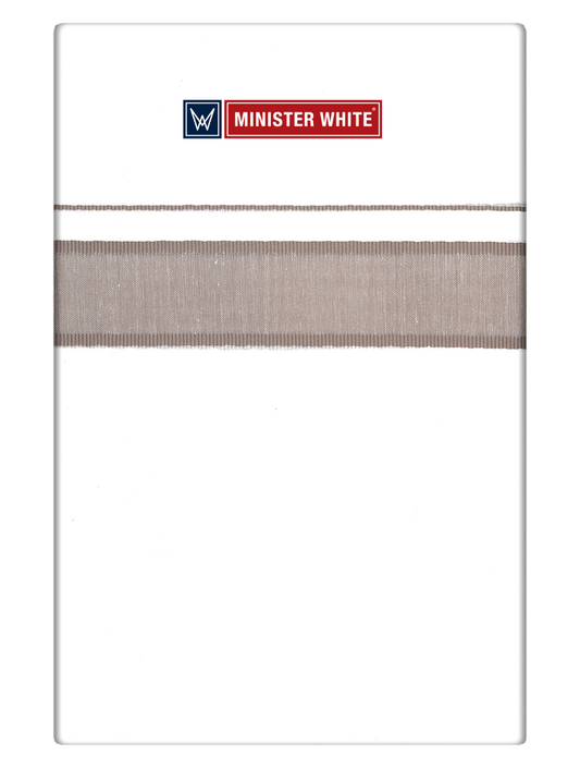 Mens Cotton White Double Layered Dhoti with Light Brown Fancy Kara - Malabar Star by Minister White