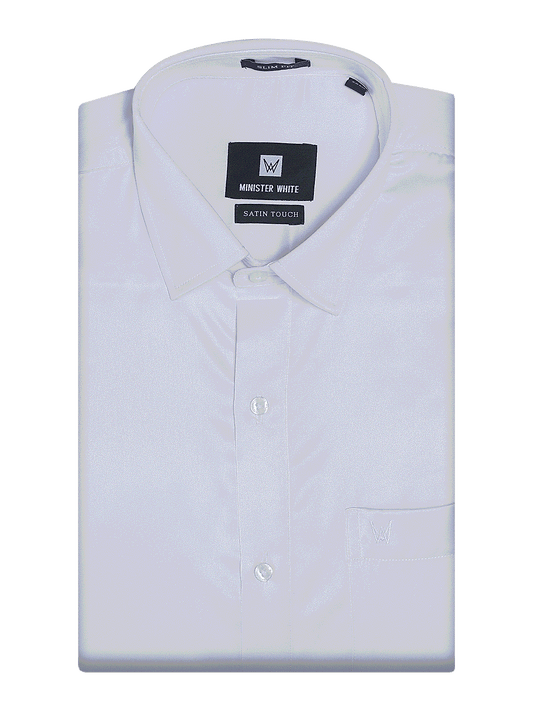 Mens Satin Slim Fit White Colour Shirt Satin Touch by Minister White