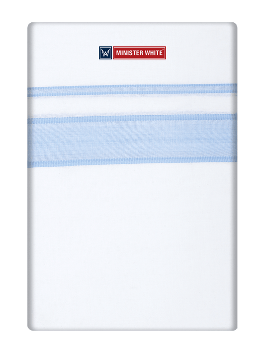 Men's Cotton White Double Layered Dhoti with Blue Fancy Kara- Empuran
