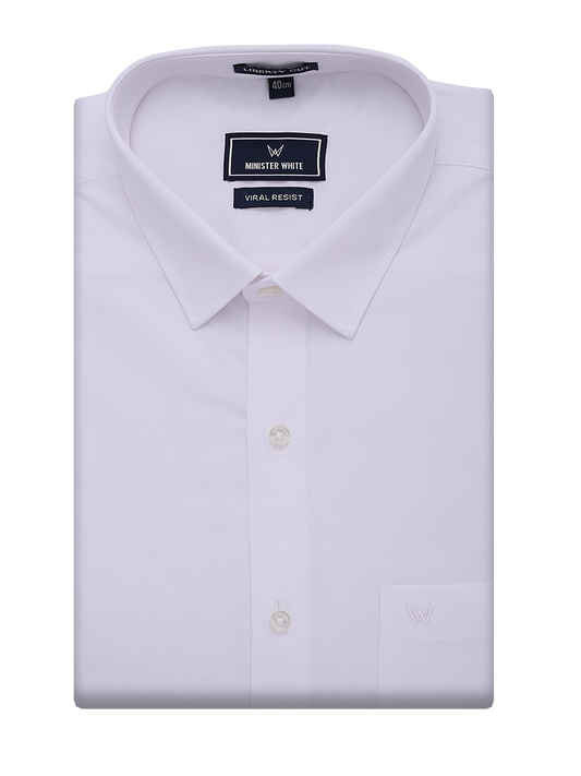 Mens Wrinkle Free White Regular Fit Shirt Viral Resistant by Minister White