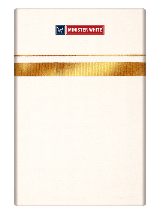 Mens Cotton Cream Single Layered Dhoti with 1" Gold Jari Border - Ever Green by Minister White
