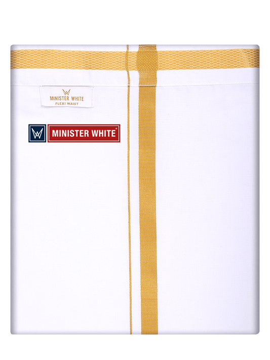 Mens Cotton White Single Layered with Gold Jari Flexi Dhoti - Emperor W Sgl by Minister White