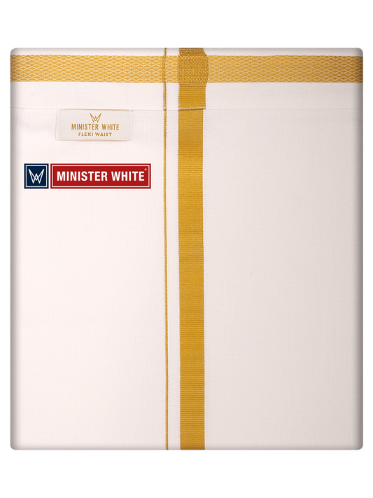 Mens Cotton Cream Colour Single Layered with Gold Jari Flexi Dhoti - Targus Sgl by Minister White