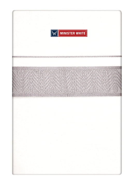 Mens Cotton White Single Layered Dhoti with Light Rose Jacquard Fancy Border - Saffron by Minister White