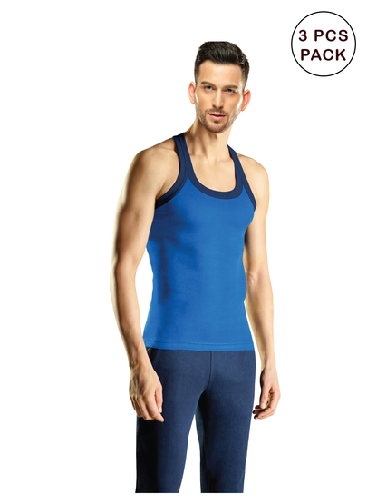 Men's 3pcs Super Combed Cotton Assorted Color Vest Ryder