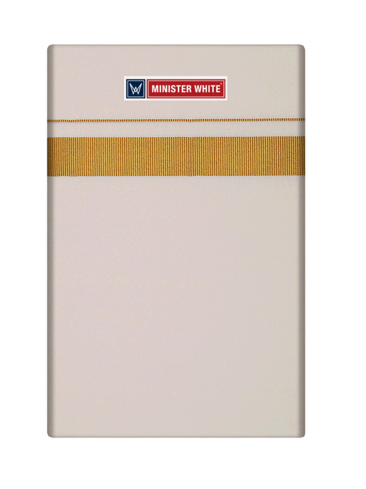 Mens Cotton Cream Single Layered Dhoti with 1/2" Gold Jari Border - Ever Green by Minister White
