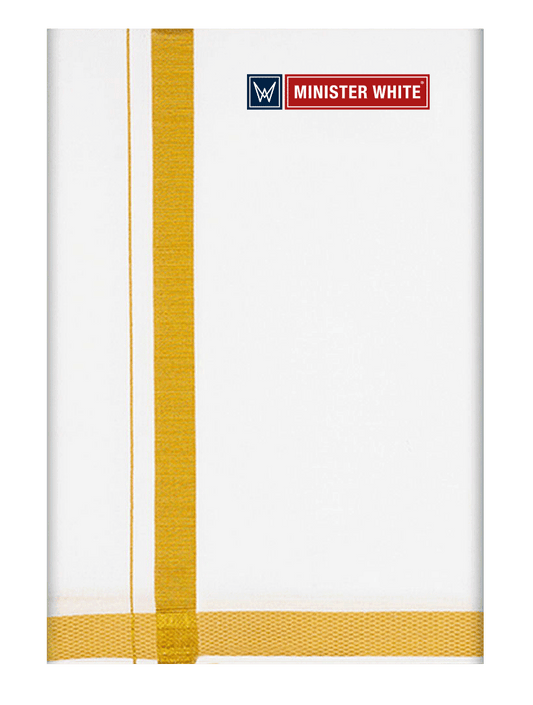 Mens Cotton White Double Layered Dhoti with 1" Gold Jari Border - Omkar by Minister White