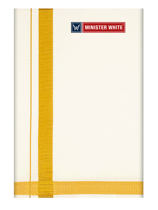 Mens Cotton Cream Double Layered Dhoti with 1" Gold Jari Border - Omkar by Minister White