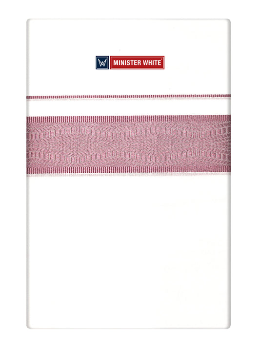 Mens Cotton White Single Layered Dhoti with Rose Jacquard Fancy Border - Saffron by Minister White