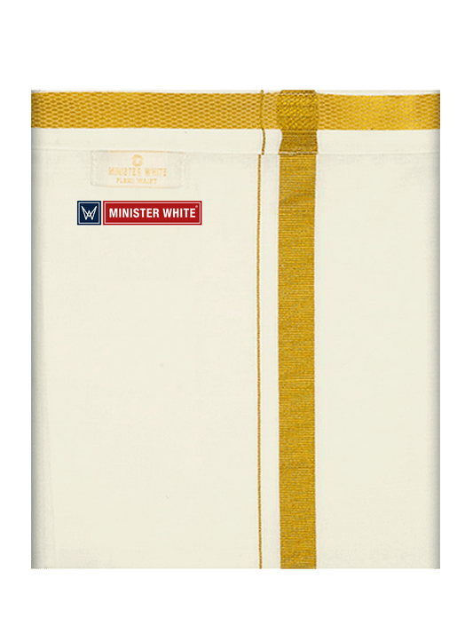 Mens Cotton Cream Colour Single Layered with Gold Jari Flexi Dhoti - Zealous Sgl by Minister White